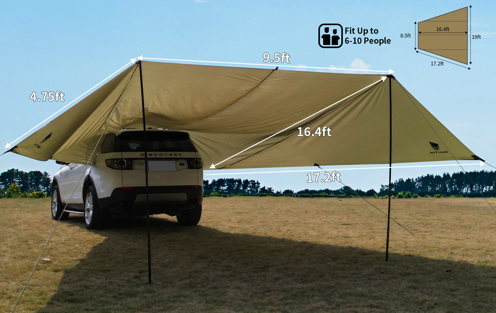 Extra Large Space Car Rear Canopy Outdoor Camping Multi-Person Sunshade Rainproof Sunscreen Tarp Butterfly Canopy
