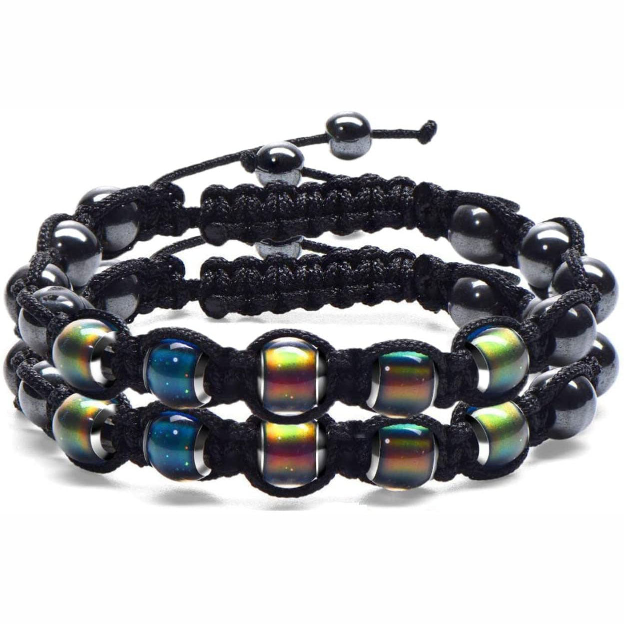 Hot Selling Braided Bracelet Black Magnet Black Gallstone moodbead Beaded Thermochromic Bead Braided Bracelet