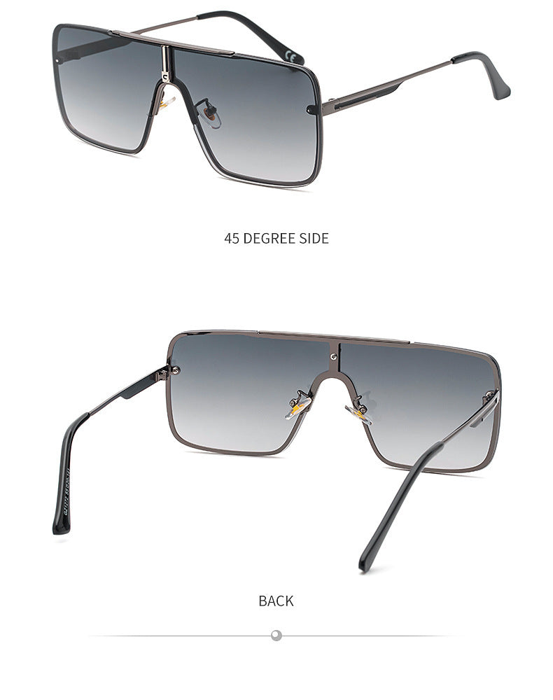 New Large Frame Sunglasses for Men Metal Frame One-piece Fashion Internet Celebrity Square Frame Glasses Trendy Sun Protection Driving Sunglasses