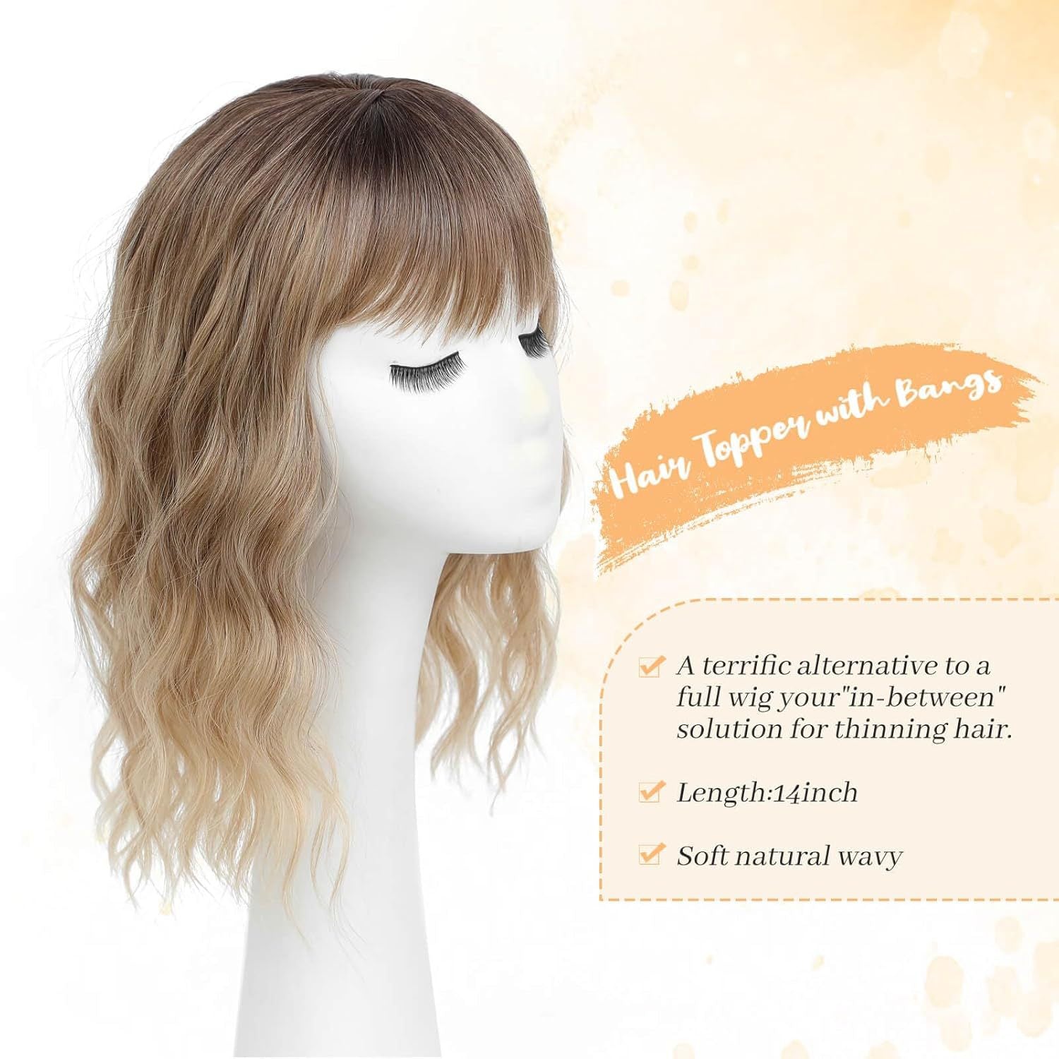 141 Inch European and American Style Synthetic Hair Patch with Bangs to Cover Scalp, Hair Patch water topper