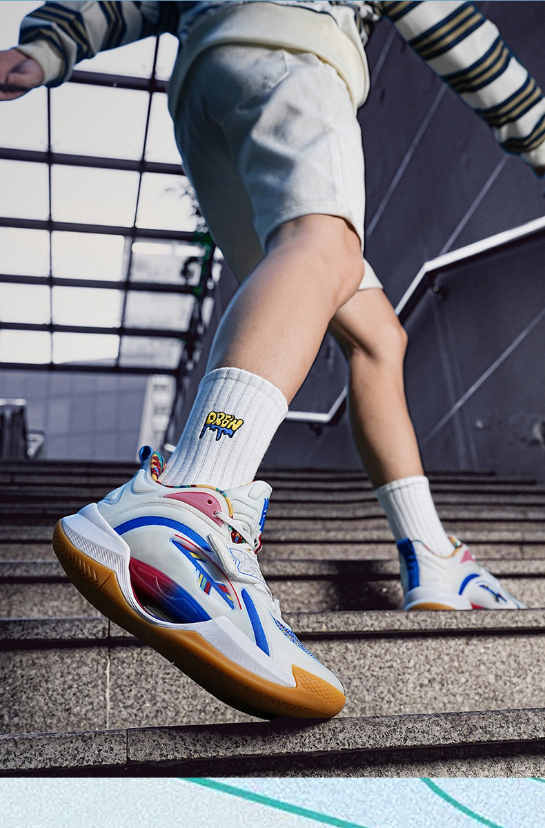 Summer Trendy Fashion Breathable Comfortable Sports Men's Shoes Youth High Elastic Practical Wear-resistant Rubber Sole Basketball Shoes