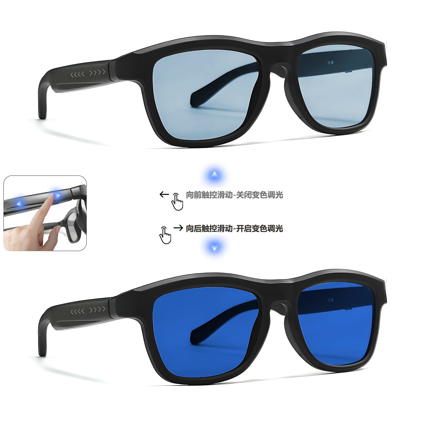 Intelligent Color Changing AI Bluetooth glasses for men and women, anti-blue light, translation, phone calls, music listening, remote control, photography sunglasses