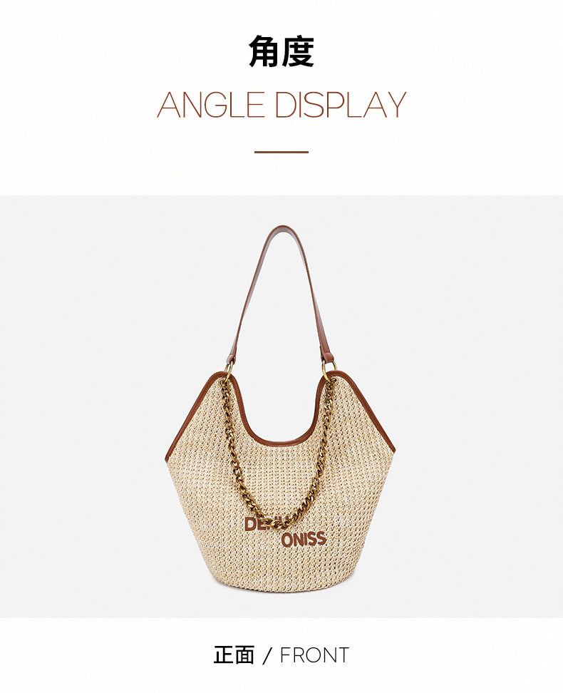 Straw Bag Large Capacity Fashion Women's Bag New Handmade Woven Tote Bag Vacation Style Beach Women's Bag