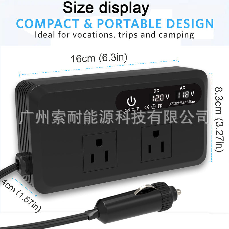 Export Car Inverter200W 12V Turn110V/220V Universal Socket for European, American, and Brazilian Standards