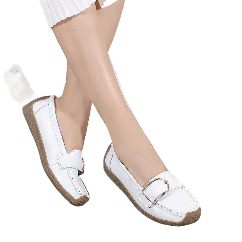 Women's Shoes Flat Soft Sole Loafers Women's Mid-Heel Soft Leather Nurse Shoes Rubber Sole Fashion Versatile Mom Shoes