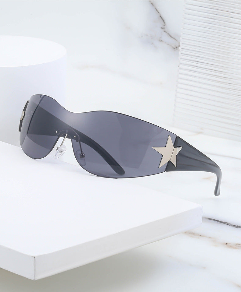 European and American retro rimless sunglasses for women y2k Personalized Five-Pointed Star One-Piece Sunglasses for Men Cycling Glasses Wholesale