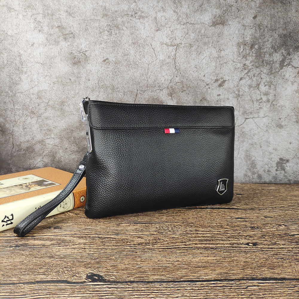 Anti-theft Fingerprint Lock Clutch Bag Men's Pure Top Layer Cowhide Business Casual Genuine Leather Handbag Anti-theft Lock Buckle