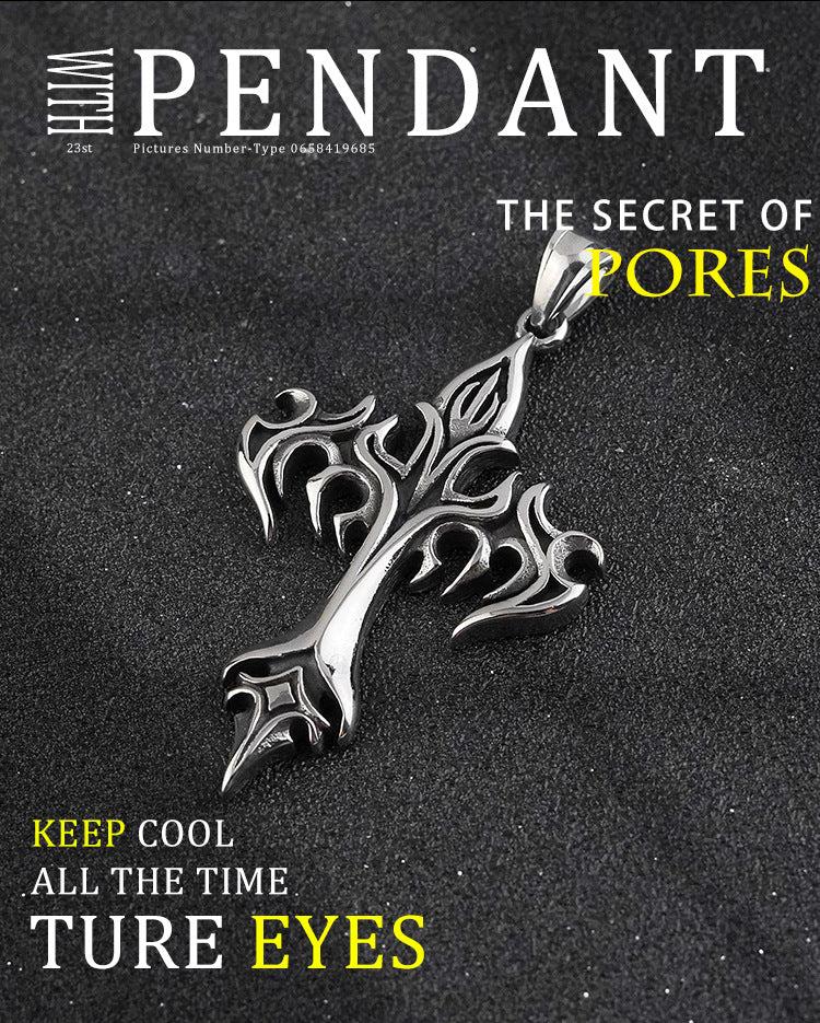 Hot Selling Men's Creative Cross Flame Pendant Punk Style Iron Warrior Stainless Steel Necklace Wholesale