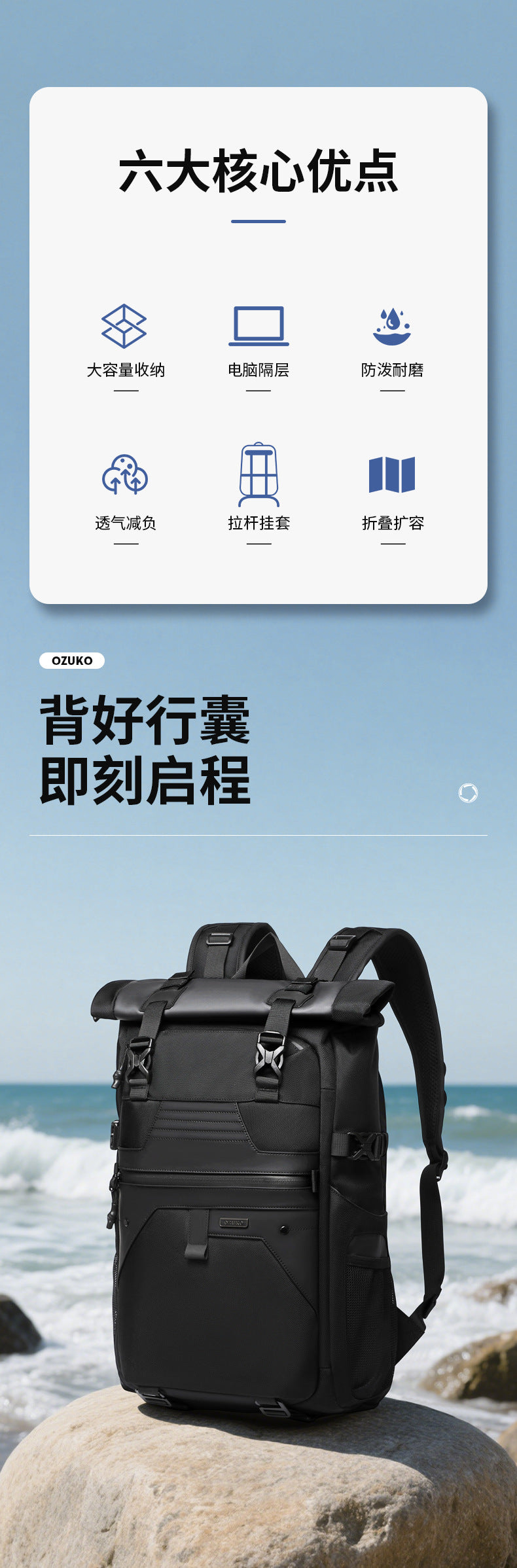 OZUKO Casual Backpack Backpack School Bag Large Capacity Waterproof Computer Bag Unisex Travel Commuting Bag