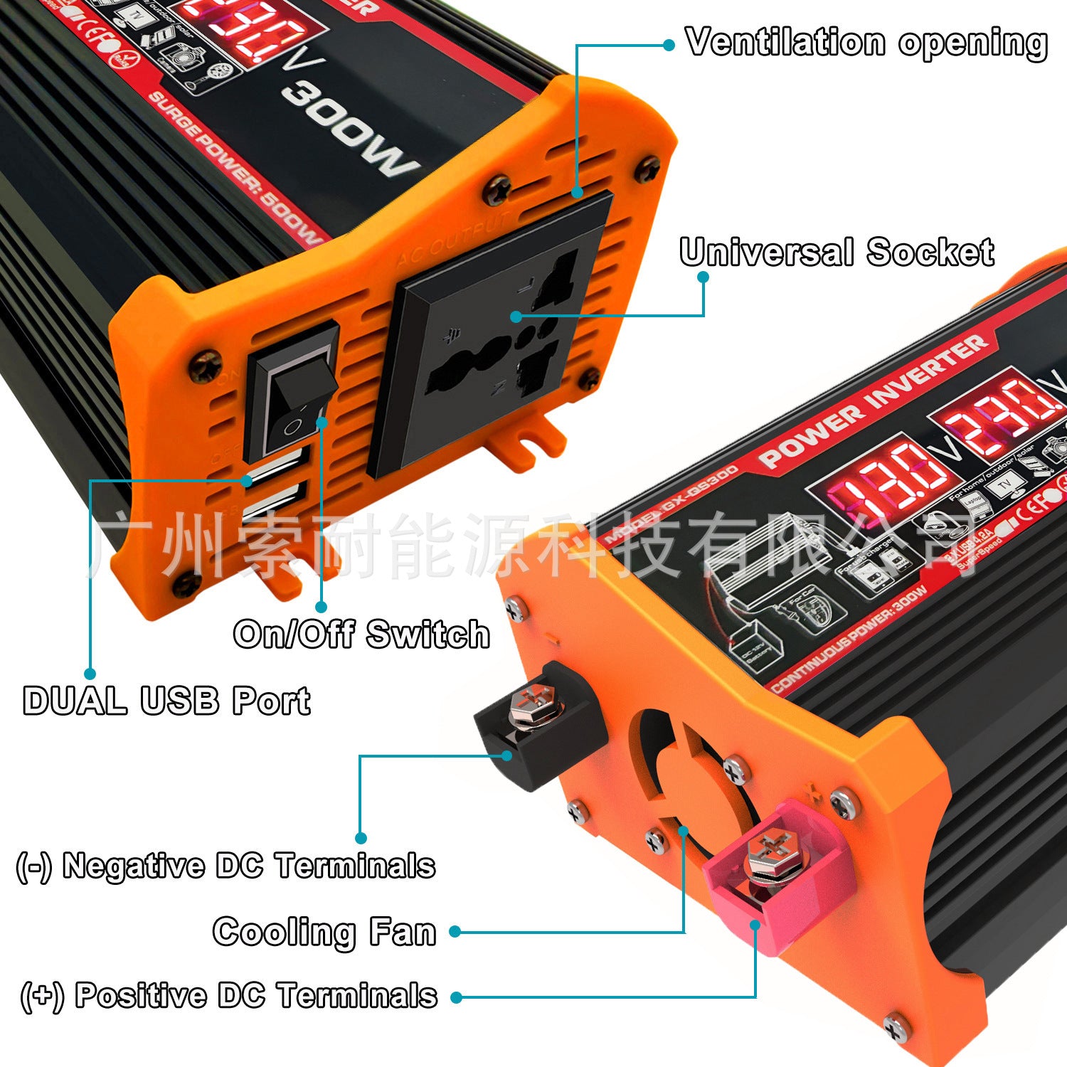 12V Car Inverter300W Turn110V 220V Double USB With voltage display car inverter