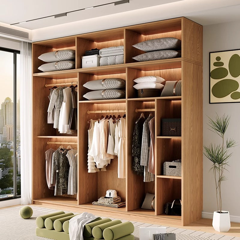 All Solid Wood Oak Sliding Door Wardrobe for Home Bedroom North American Style Small Apartment Sliding Door Cabinet Sliding Door Closet