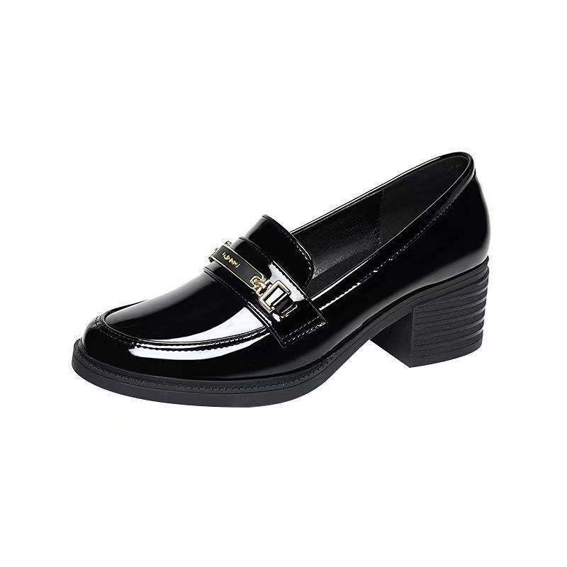 Soft Sole Women's Single Shoes Retro Spring and Autumn New Thick Heel Loafers Mid Heel Round Toe Chanel Style Slip-On