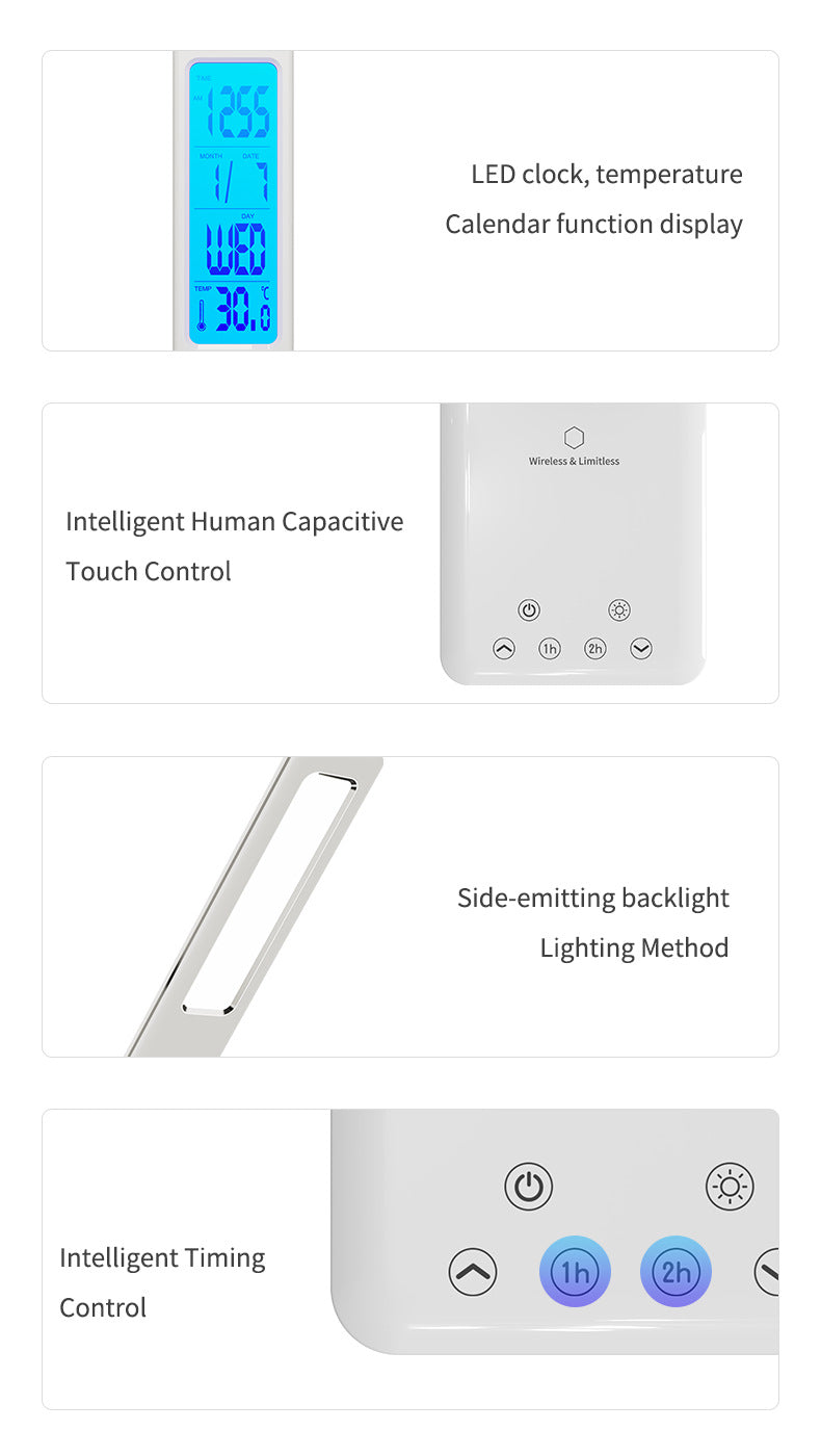 Alarm Clock Table Lamp Folding Creative Smart Magnetic Charging Learning Lamp Working Clock Eye-Protection Lamp Ambience Light Wholesale