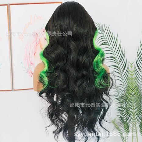 Highlight Green Body Wave Wig Skunk Stripe Lace Front Wig