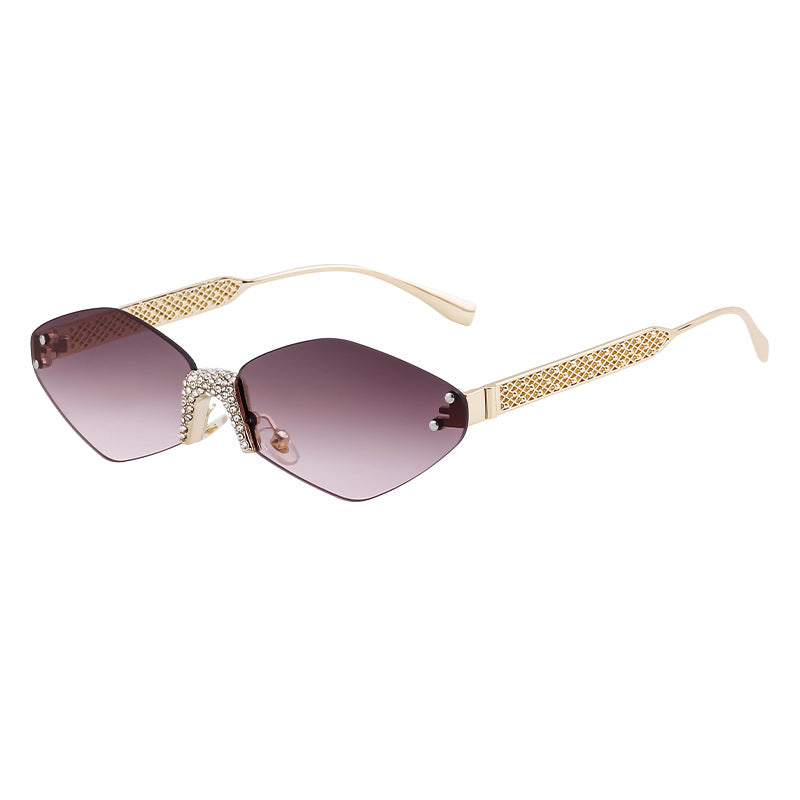 New Diamond Cut Edge Frameless Sunglasses for Women, Diamond-Studded Sunglasses, Sun Protection, Diamond-Shaped Frame Glasses for Women shades