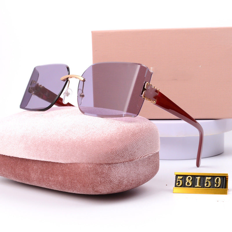 Fashion Frameless Square Sunglasses Curved Lenses Unisex Sunglasses Street Style Fashion Show Personality MU54YSUV400