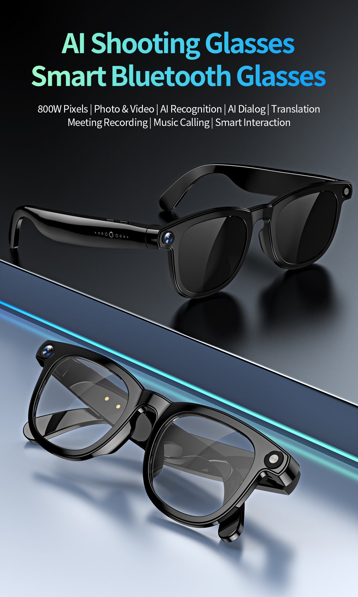 CY01Smart Glasses800100 Megapixel Camera with Image Stabilization1200P Video Recording AI Simultaneous Translation Character Recognition