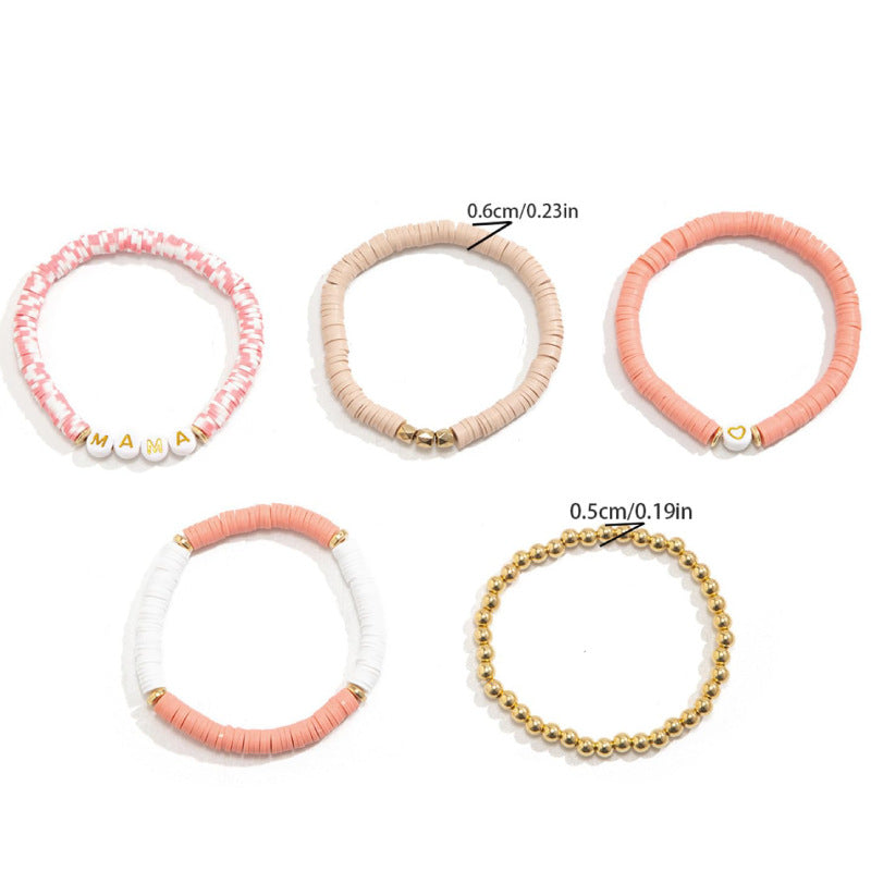 Women's Holiday Gift Soft Clay Bracelet for Mom Mother's Day Heart Bracelet MAMA Alphabet Soft Clay Bracelet Set