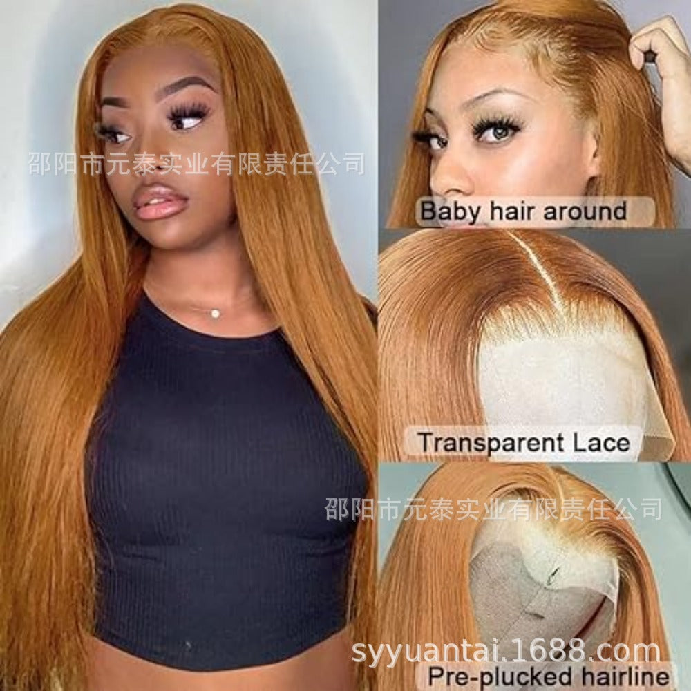 Wig for European and American Women, Middle Part, Long Straight Hair, Front Lace, Synthetic Fiber13*4*1T Headgear for Foreign Trade wigs European and American Style