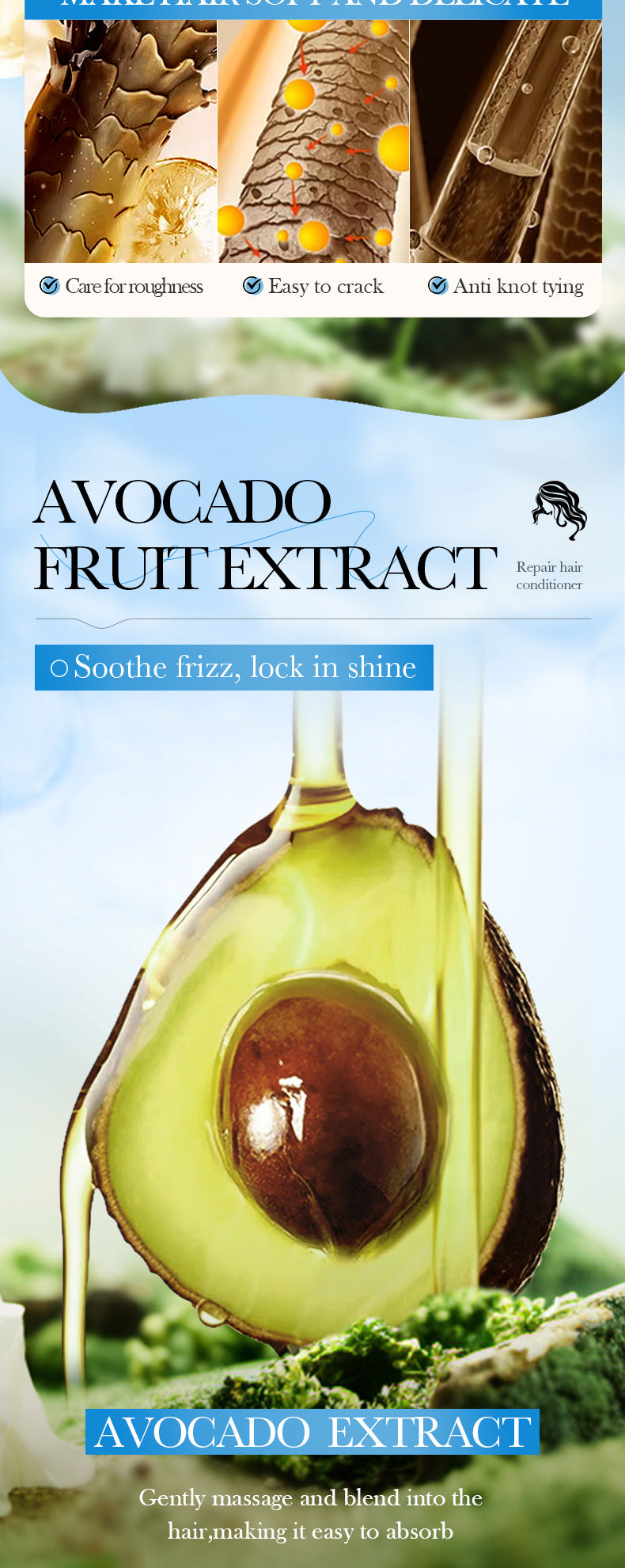 Avocado Smooth Conditioner250g SADOER Cross-border foreign trade wholesale of frizz improvement conditioner