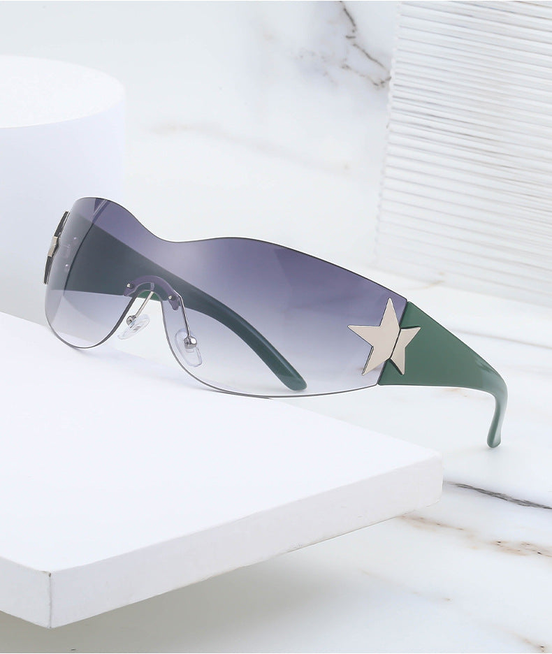 European and American retro rimless sunglasses for women y2k Personalized Five-Pointed Star One-Piece Sunglasses for Men Cycling Glasses Wholesale