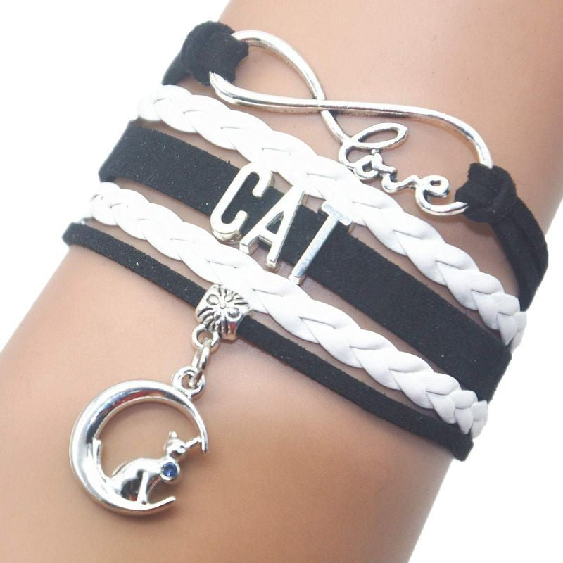 Multi-layer Hand-woven Bracelet for Women Gift with Rhinestone Little Cat CAT Letter Bracelet Moon Cat Braided Bracelet