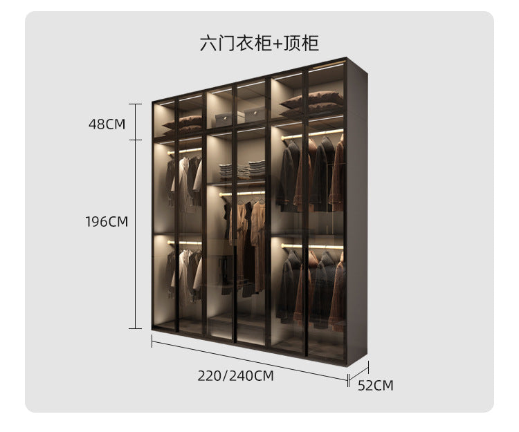Modern Minimalist Wardrobe for Home Bedroom Cloakroom Glass Door Wardrobe Combination Small Apartment Wardrobe Light Luxury Free Shipping