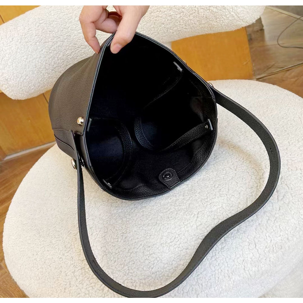 Guangzhou Genuine Leather Women's Bag Large Capacity Tote Bag Top Layer Cowhide Bucket Bag Handheld Shoulder Crossbody Bag Trendy