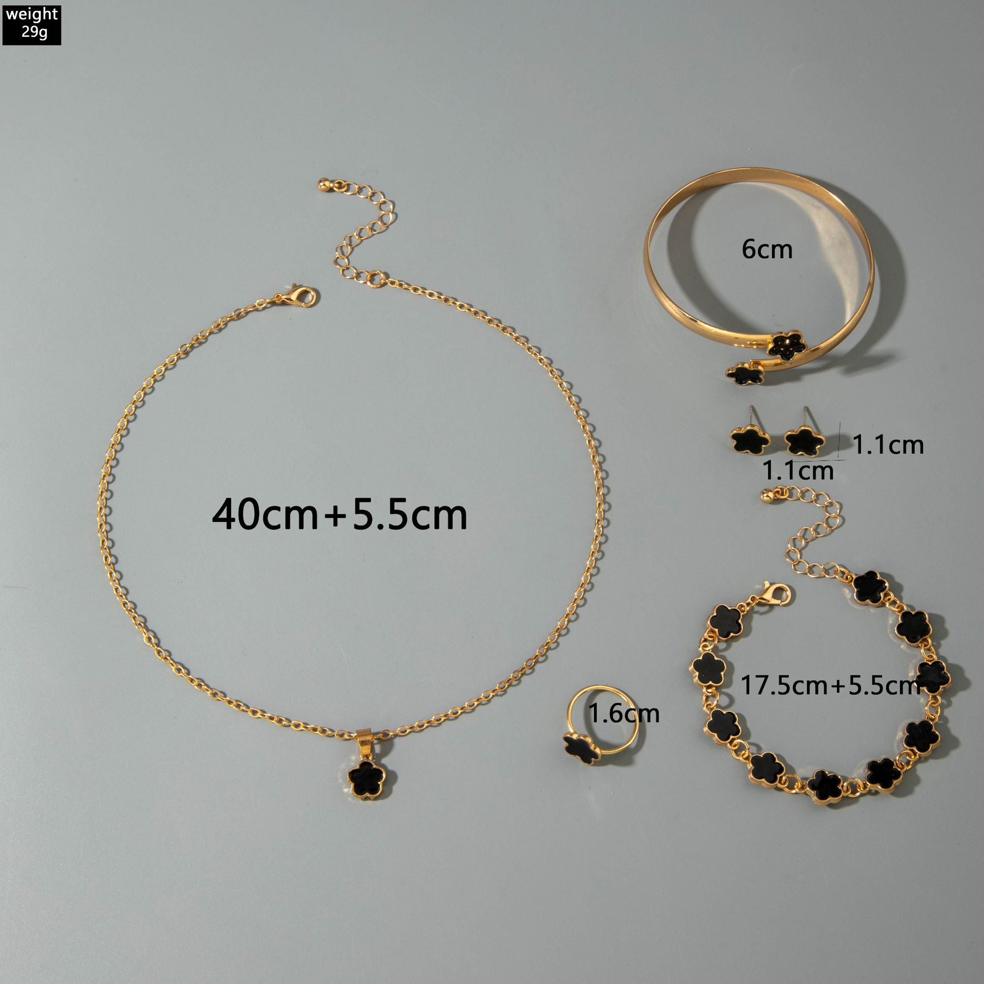 European and American Fashion Alloy Inlaid Diamond Five-Leaf Clover Bracelet Jewelry Three-Piece Set Simple Geometric Smooth Bracelet Wholesale