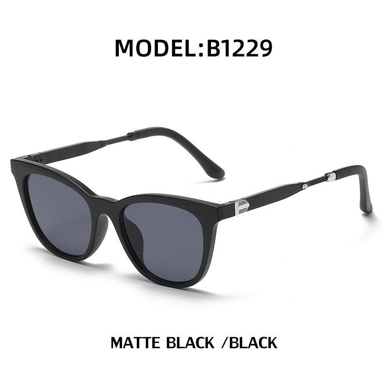Aluminum-magnesium Spring Mirror Leg Cat Eye Sunglasses Men UV Protection ins Large Frame Sunglasses for Women with High-End Feel