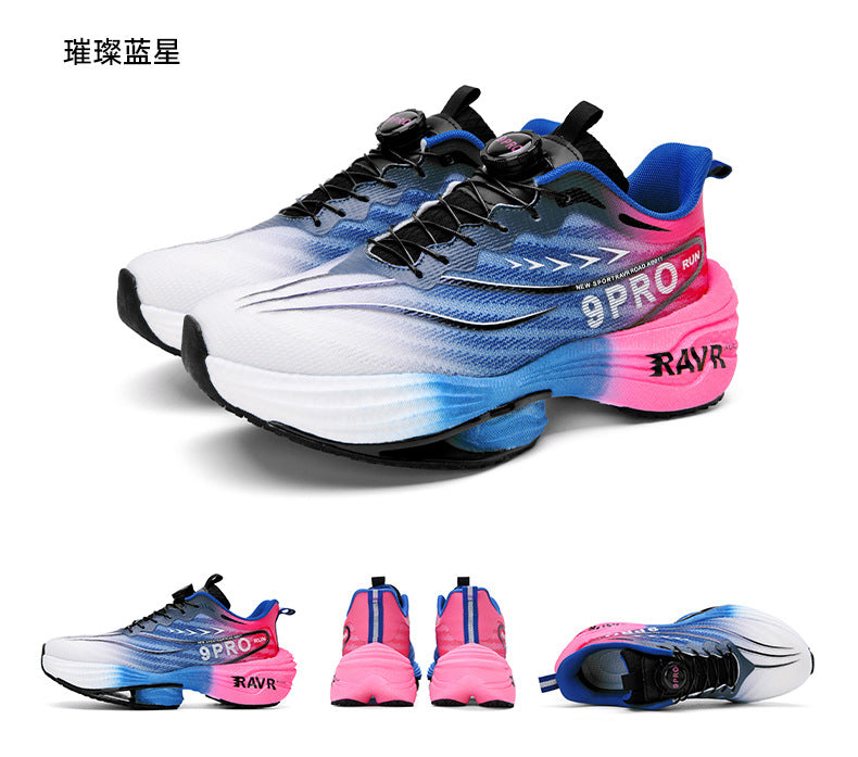 2025Autumn Winter New Breathable Double Mesh Knob Buckle Sports Shoes Couple High Elastic Popcorn Soft Bottom Carbon Plate Running Shoes