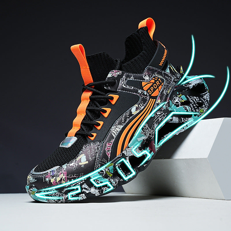 Spring Summer New Style Flyknit Camouflage Blade Men's Shoes Fashion Casual Sports Shoes Shock Absorption Height Increasing Dad Versatile Trendy Shoes