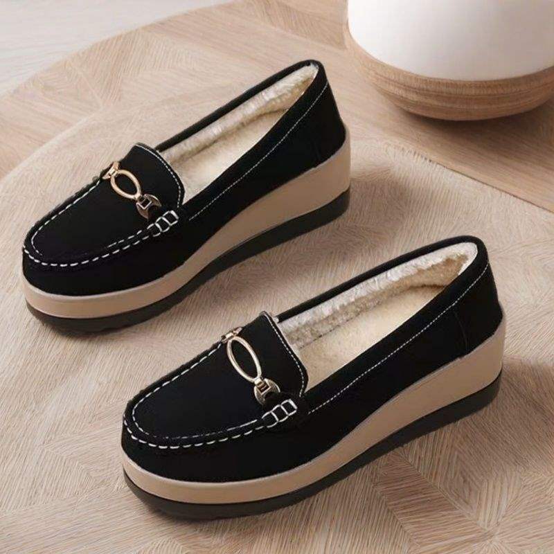 Winter Fleece-Lined Warm Cotton Shoes for Women, Soft Sole Wedge Thick Sole Platform Shoes, Slip-On Mom Shoes