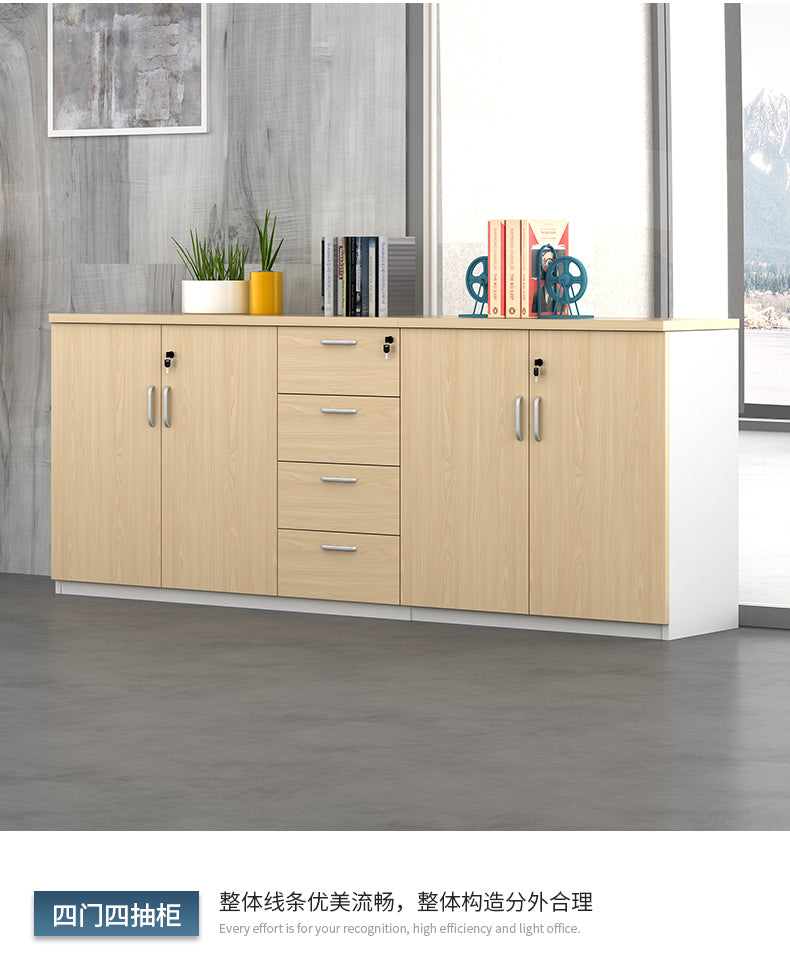 Office File Cabinet with Lock, Low Cabinet, Storage Cabinet, Floor-standing Wooden Office Partition Cabinet for Staff
