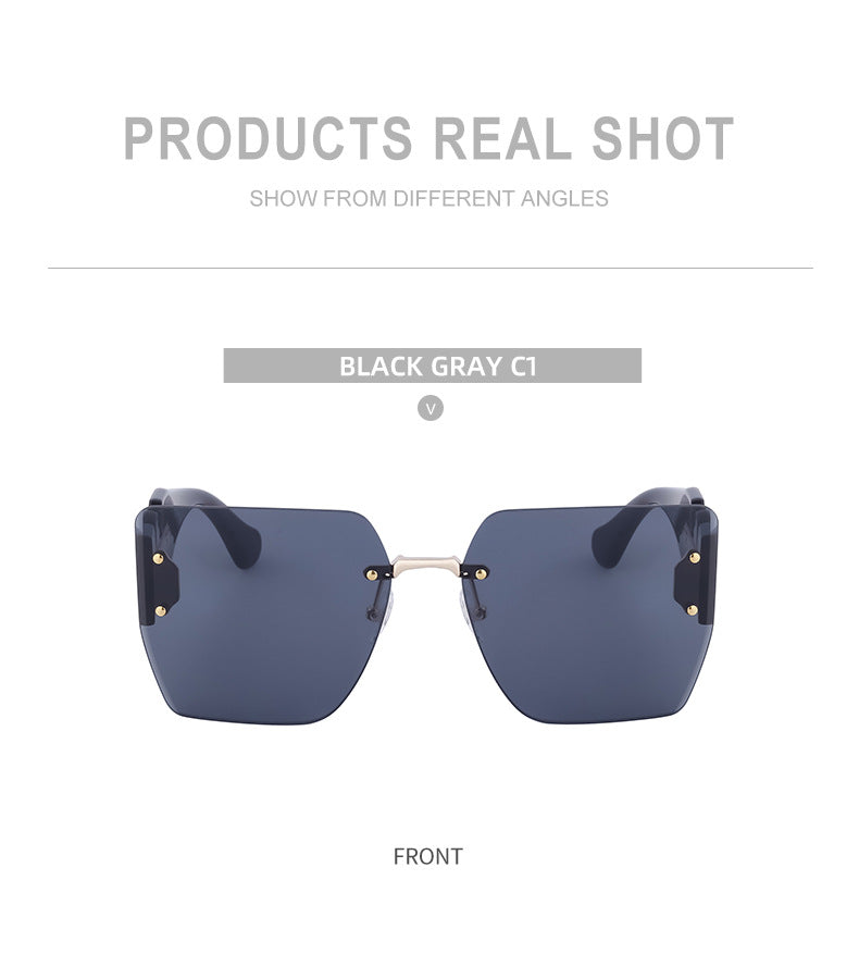 European and American Fashion Square Frame Sunglasses for Women, Trendy Rimless Cut Edge Sun Protection Sunglasses for Women sunglasses