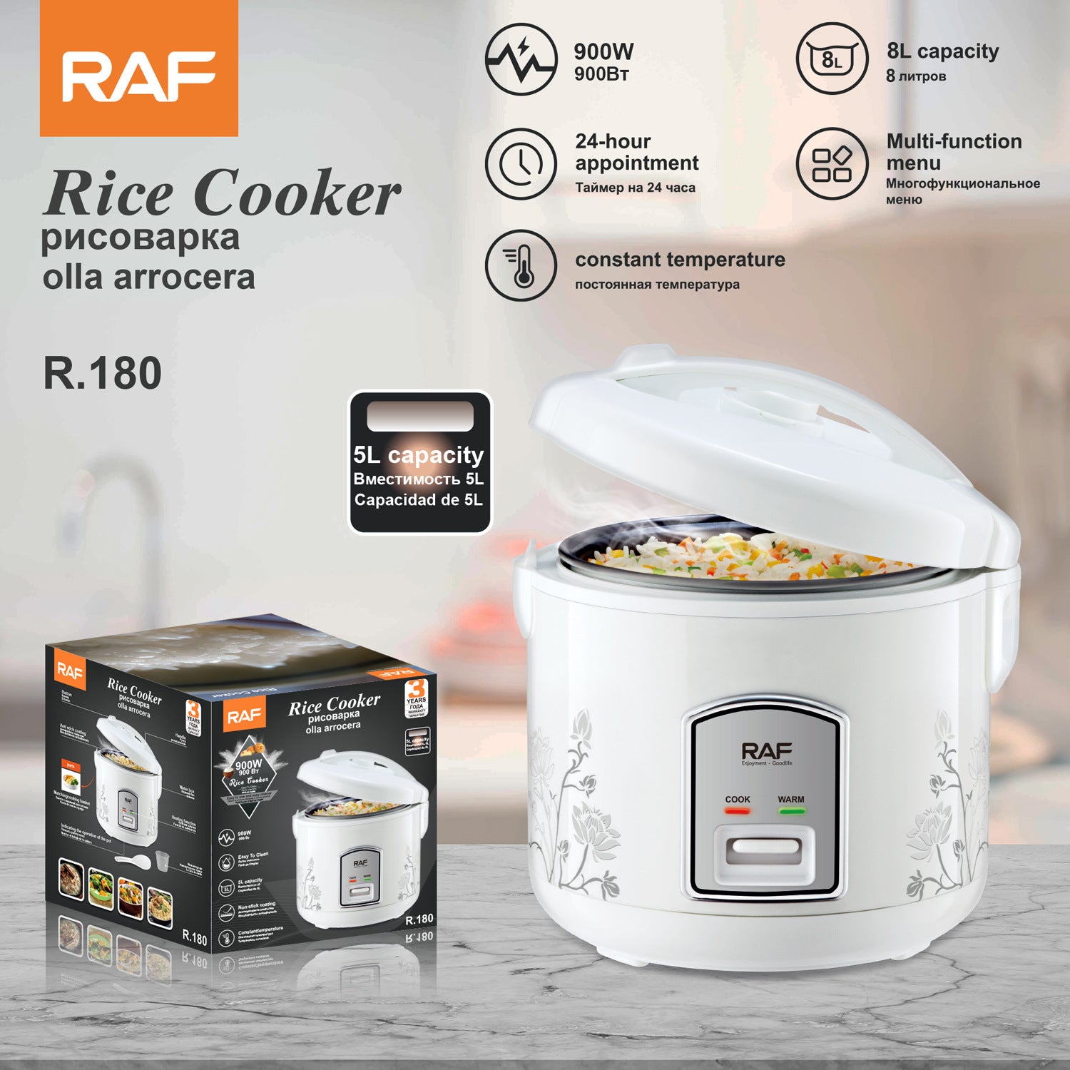 RAF European Standard Rice Cooker Smart5L Fully Automatic Health-Preserving Household Stainless Steel Rice Cooker Multi-Functional R.180