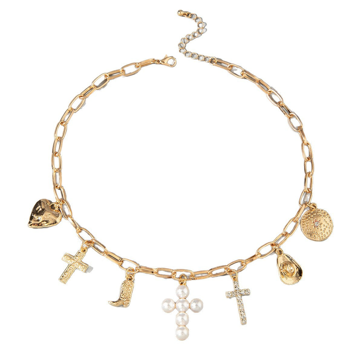 European and American Style Bohemian Western Cowboy Hat Pendant Exaggerated Necklace Cross Pendant Necklace