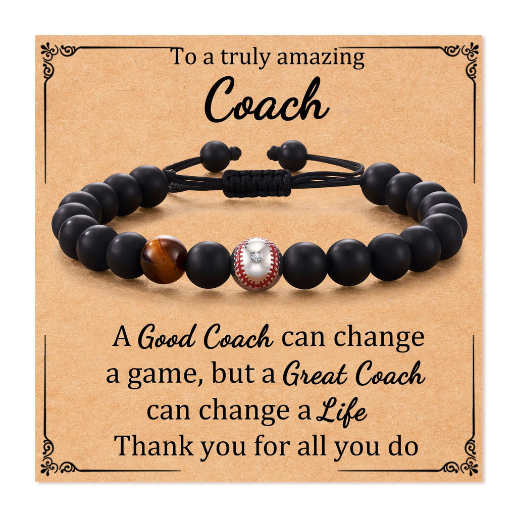Football Beaded Bracelet to my son Gift Black Matte Coach Bracelet Tiger Eye Stone Baseball Woven Bracelet