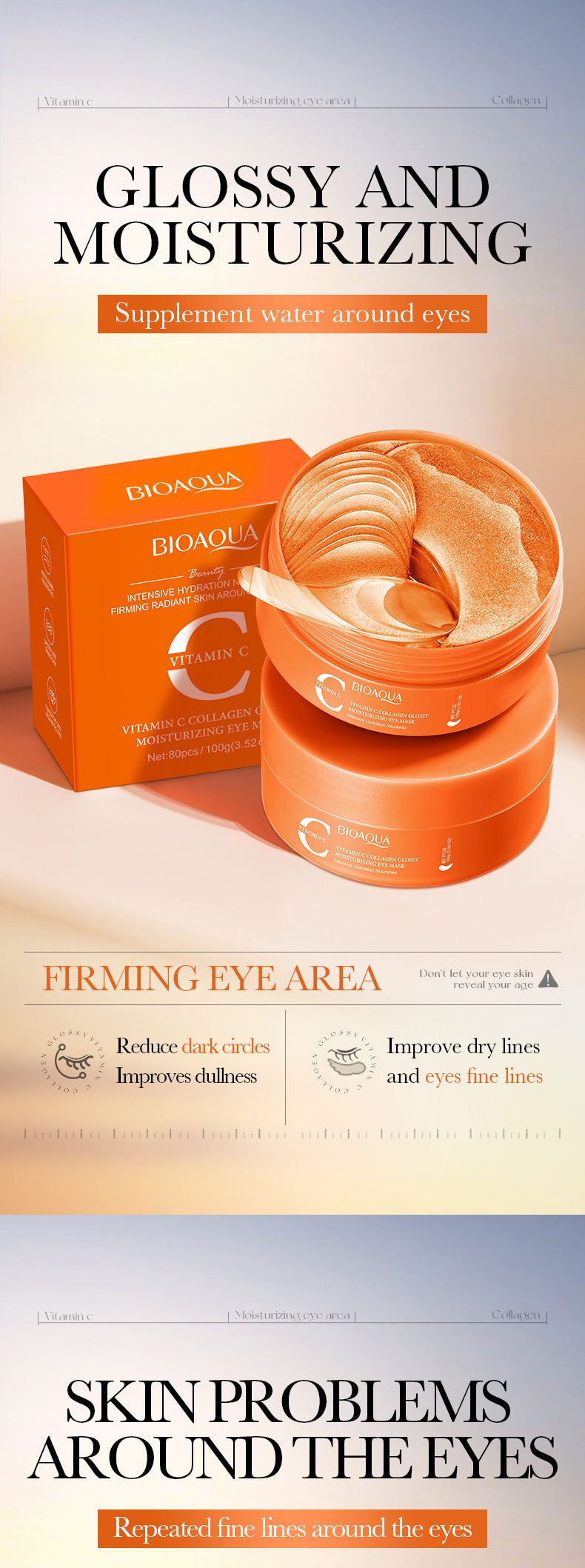 BIOAOUA Vitamin C Collagen Brightening Moisturizing Eye Mask Hydrating Eye Mask  Wholesale