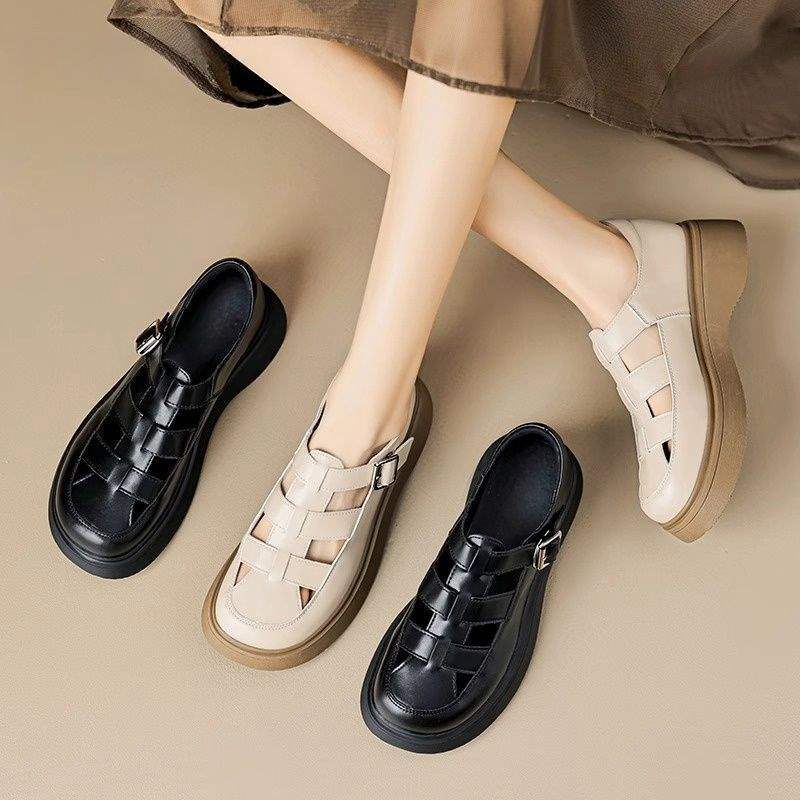 Women's Roman Sandals2025New Summer Single Shoes Versatile Closed-Toe Outdoor Wear with Dress Hole Shoes for Women