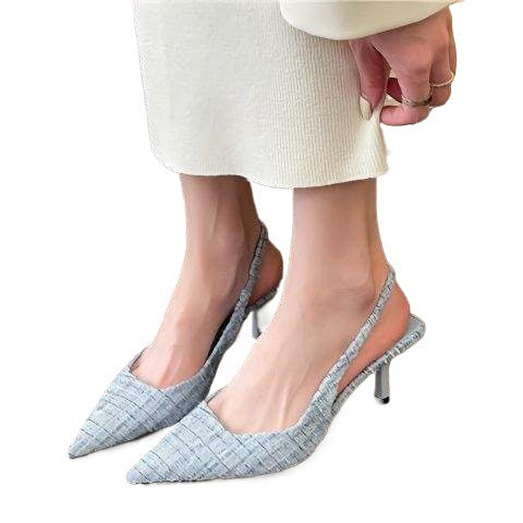 Chanel-inspired Sea Salt Blue Pointed High Heel Sandals2025New Women's Shoes with Open Back and Half Closed Toe Fashion Single Shoes