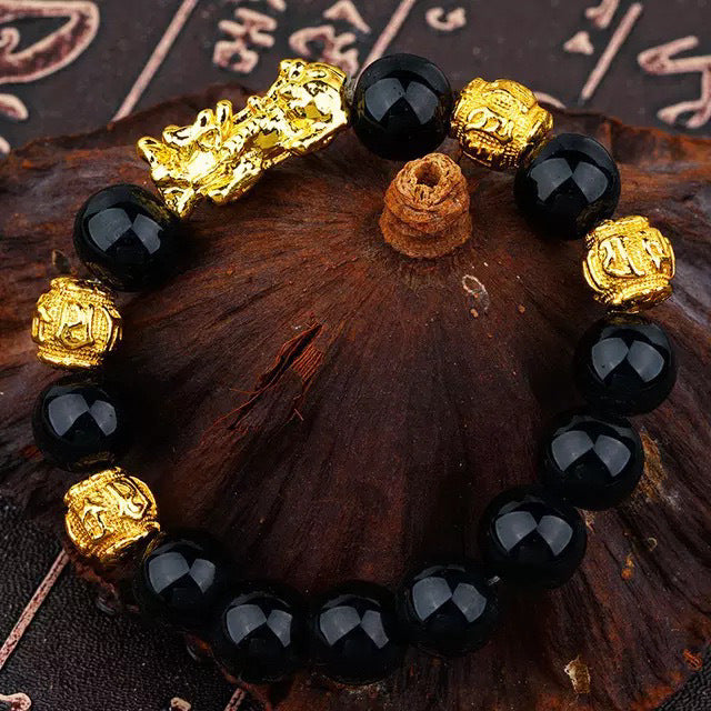 Vietnam Sand Gold Pixiu Bracelet for Men and Women Imitation3D Hard pure gold99Obsidian Wealth-Attracting Pichu Buddha Bead Jewelry Long-Lasting Color