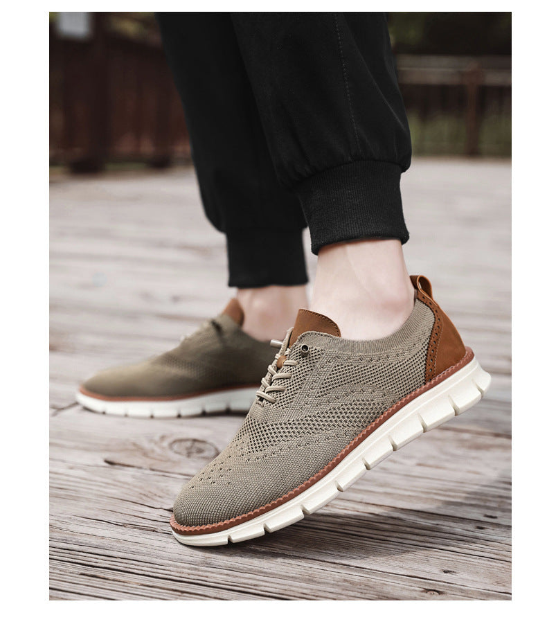 Flyknit Casual Shoes Men's Brogue Carved Loafers Men's Trendy Shoes Breathable Comfortable