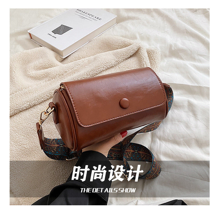 New Fashionable Single Shoulder Bag PU Round Barrel Bag Daily Niche Matching Single Shoulder Crossbody Women's Bag