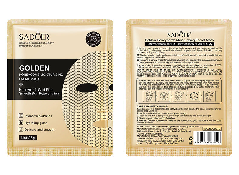 Full English Gold Mask SADOER Golden Honeycomb Mask Sheet Pack Moisture replenishment  Foreign Trade Wholesale