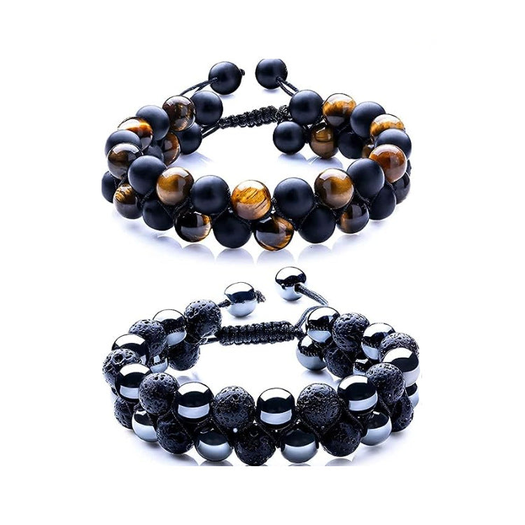 Men's Double Layer Braided Bracelet with Shiny Magnetic Stone Natural Stone Tiger Eye Double Row Braided Bracelet