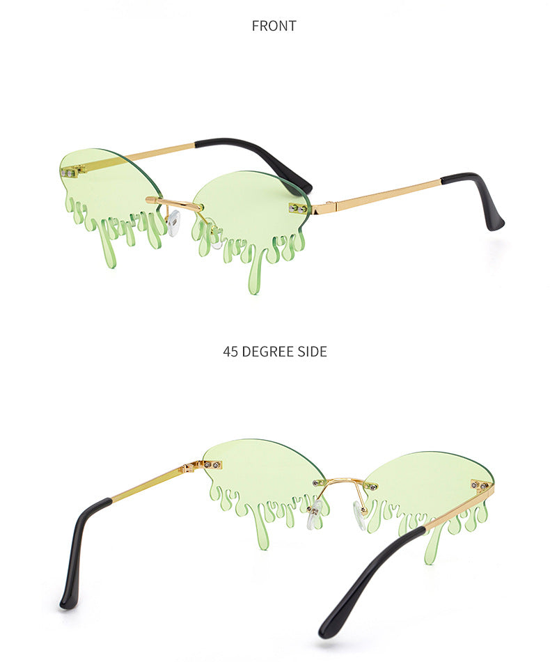 Christmas Costume Personality Tear Sunglasses for Women Metal Frameless Sunglasses Trendy European and American Party Funny Glasses