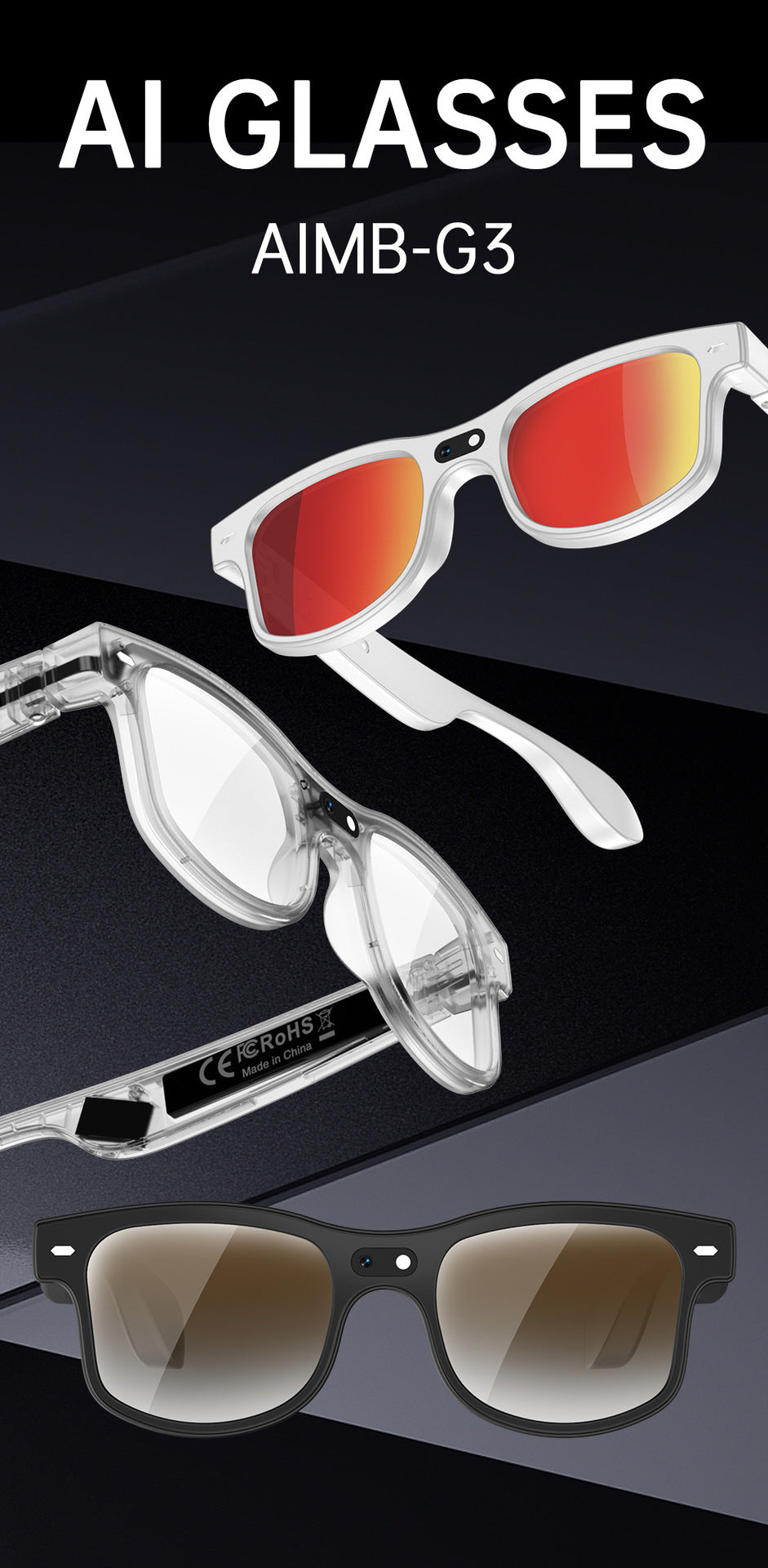 AIMB-G3Smart Glasses800100 Megapixel Camera Ai Simultaneous Translation Recognition1200P Video Recording Audio Recording