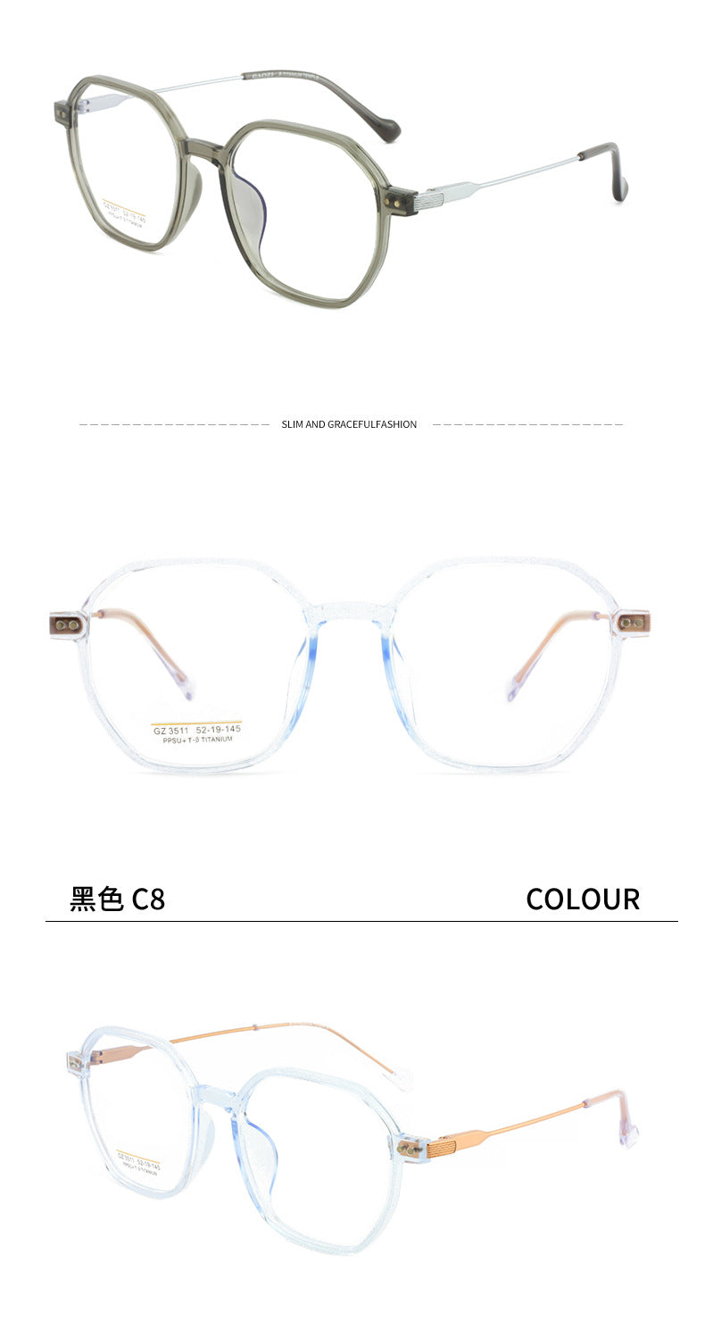PPSU Titanium Eyeglass Frame Polygonal Retro Half Titanium Frame Fashion Commuting Versatile Glasses Business Lightweight Metal Frame