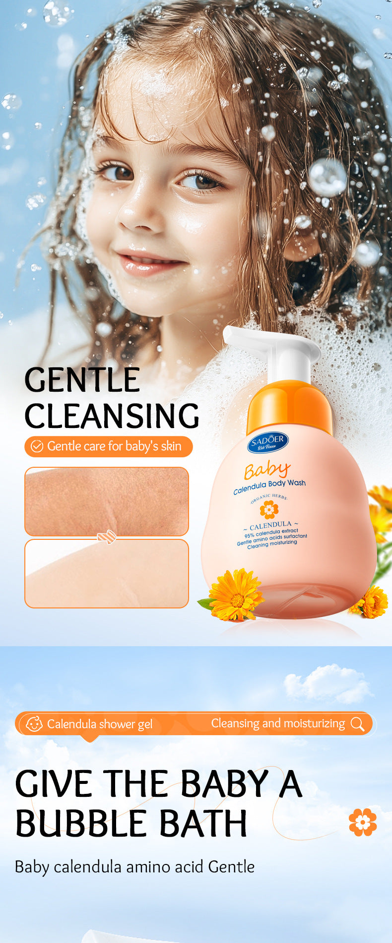 Calendula Children's Body Wash SADOER Amino Acid Cleansing Body Wash Cross-Border Wholesale